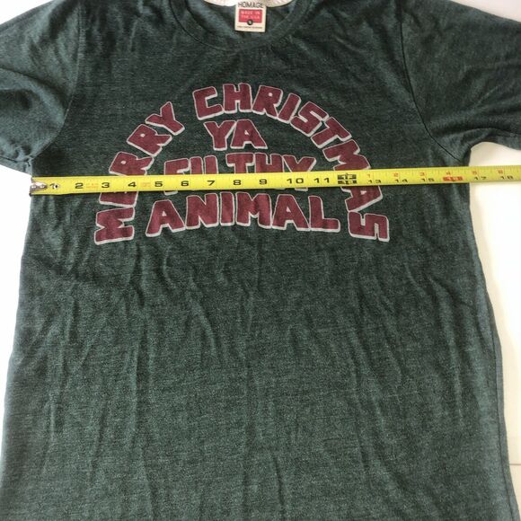 Homage Mens Merry Christmas Ya Filthy Animal Green  T-Shirt Size Small - Picture 4 of 12